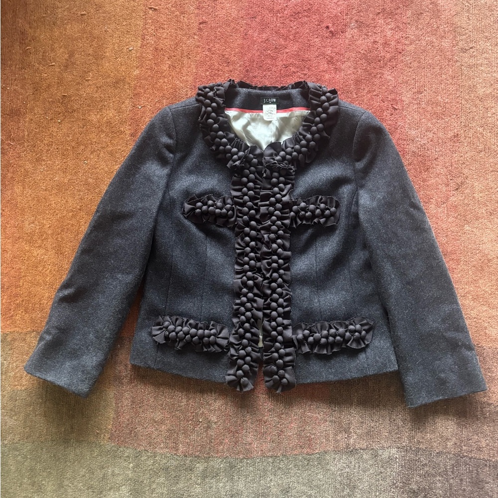 J. Crew Women's Black Jacket w/ Unique Ruffle Detailing - Sz 4